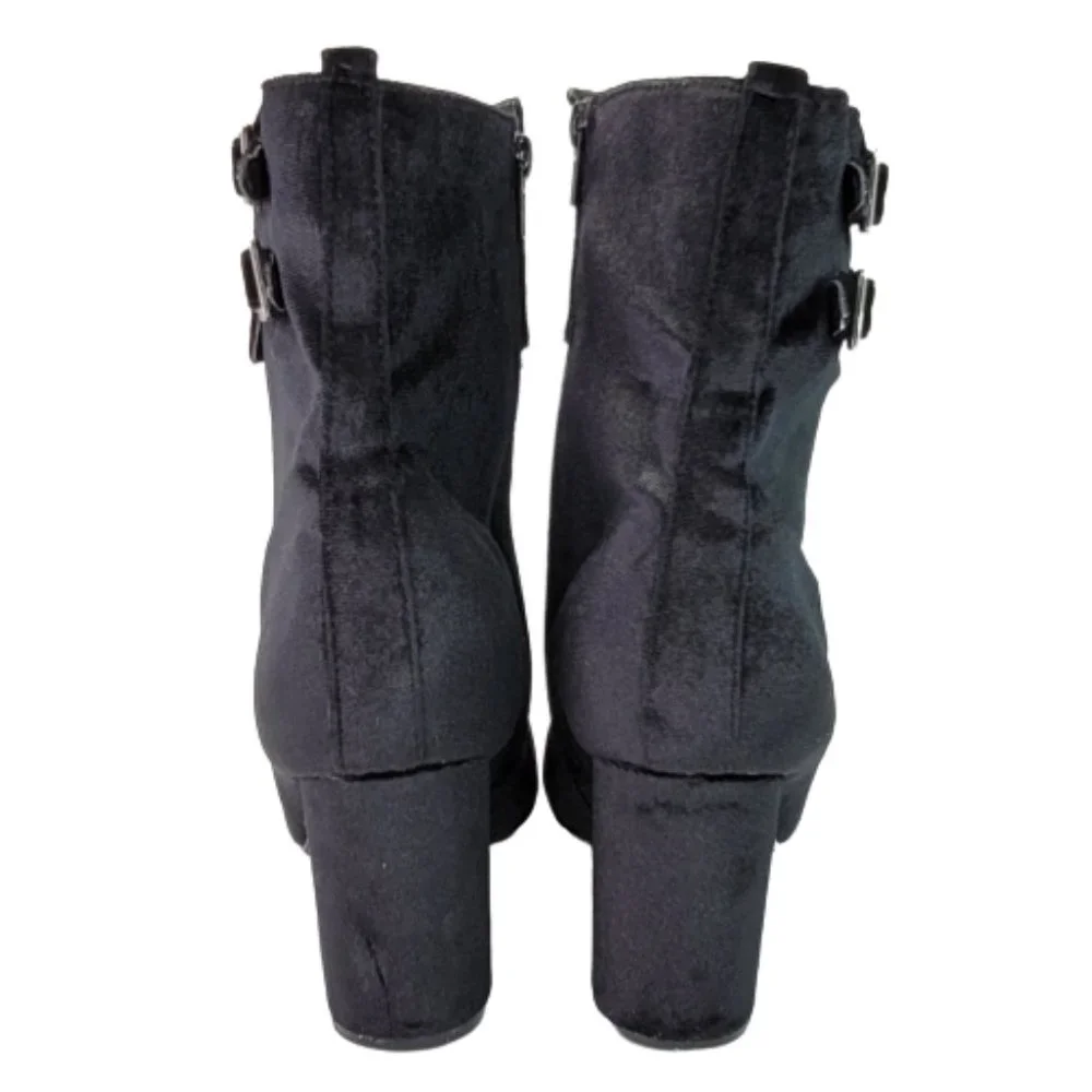 Diba Sz 8.5 Velveteen Cuffed Goth Buckle Lace Up Zip High Heel Ankle Boot Shoes